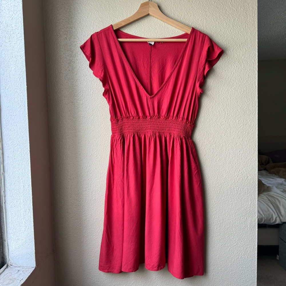 🩷 POCKETS! 💥 ROXY Rocket Red Dress Flutter Sleeves - Size M